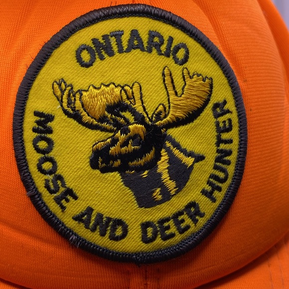 Vintage Ontario Moose and Deer Hunter Embroidered Patch Snapback Hat Orange - Picture 2 of 16